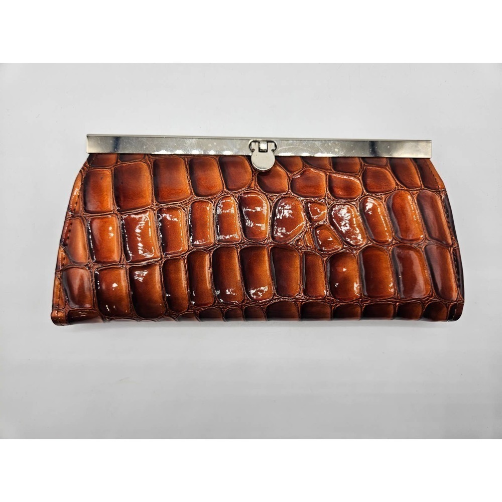 Faux Brown Alligator Skin Wallet‎ Metal Clasp 9 by 4